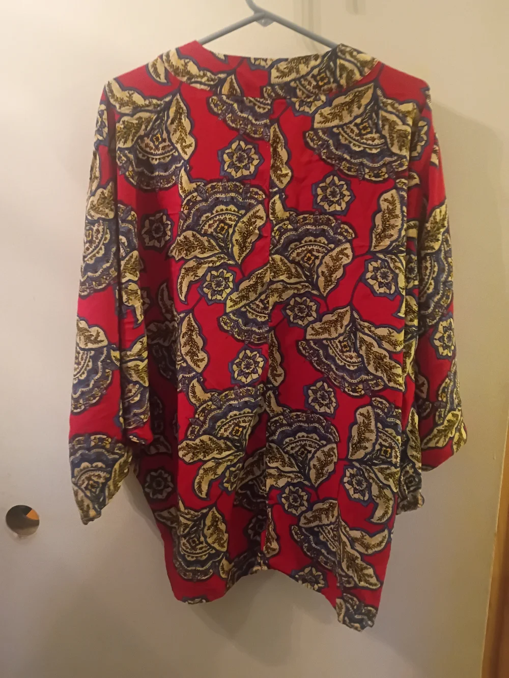 Maurices Red Floral Open-Front Cardigan with Yellow & Black Accents